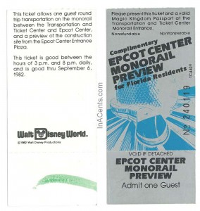 1982 EPCOT Monorail Preview Ticket WM