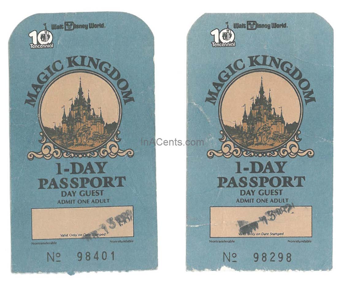 1982 Walt Disney World 1-Day Passport Ticket Stubs - InACents.com