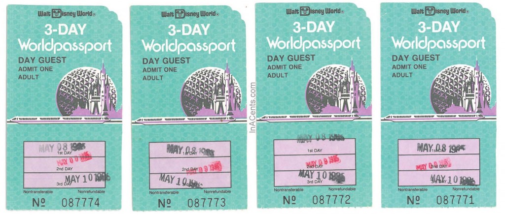 1985 Walt Disney World 3-Day Tickets Front