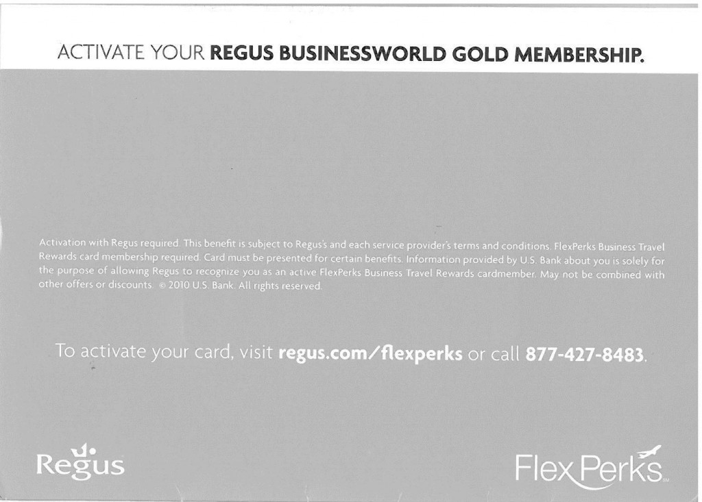 US Bank FlexPerks Business Regus Lounge Mailer - Inside Cover