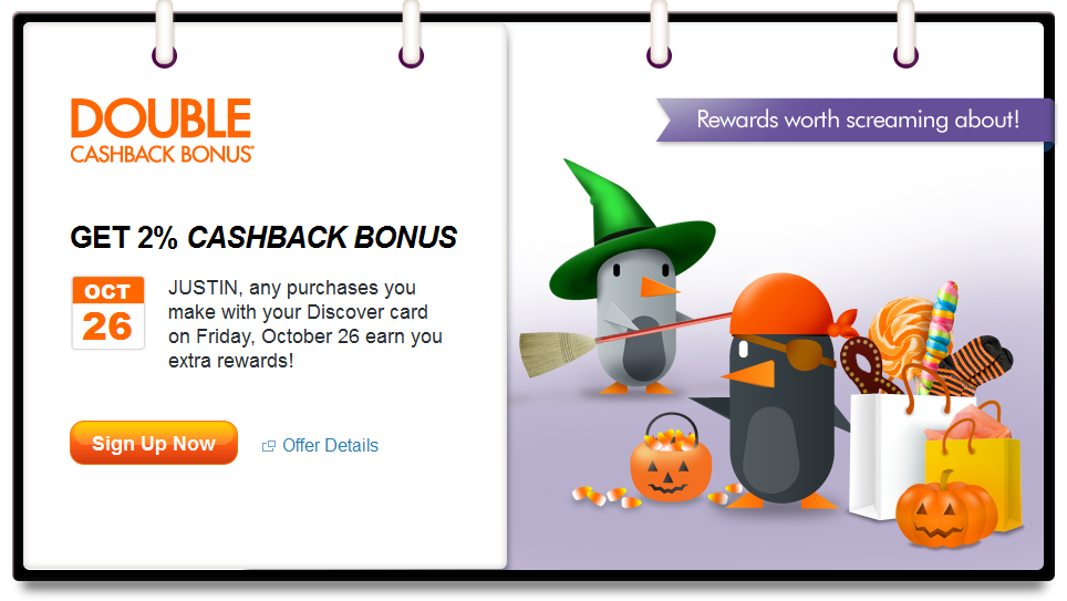 Discover Oct 26 Double Cashback Promo
