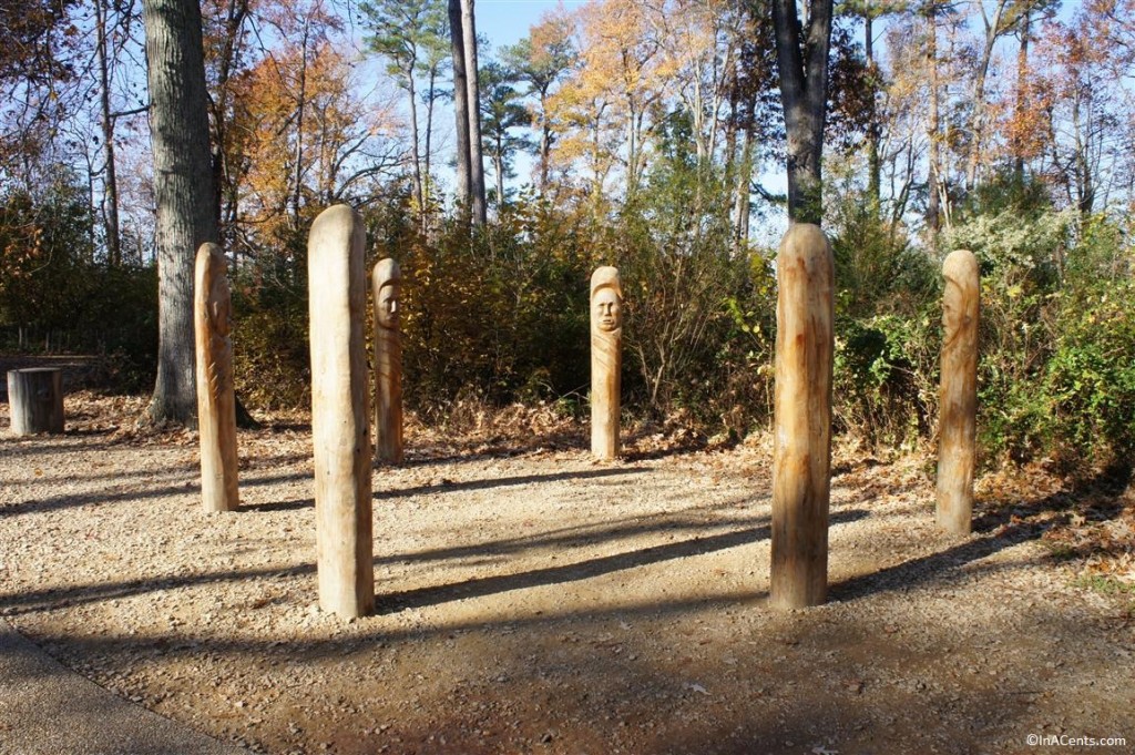 121123 Jamestown Settlement Powhatan Indian Ceremonial Circle of Carved Wooden Posts