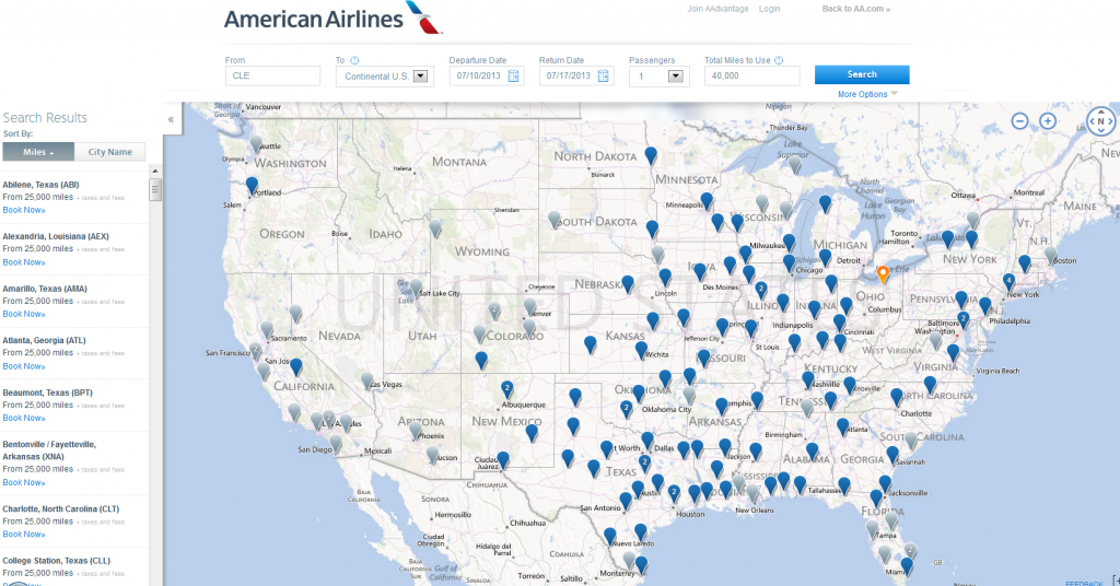 American Airlines Award Map Sample