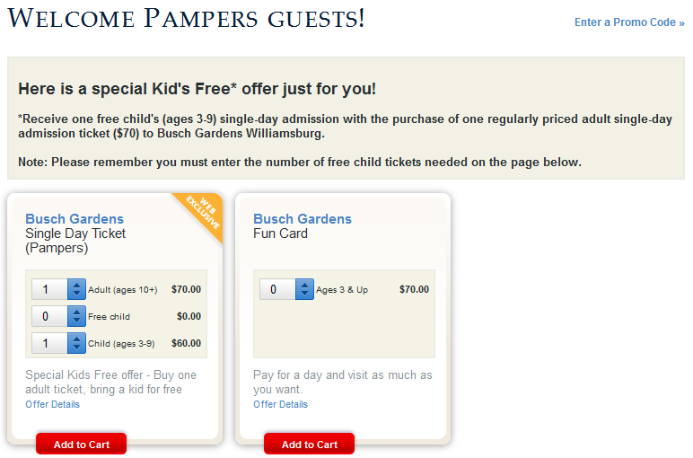 Pampers Gifts To Grow 2013 Free Kids Admission To Busch Gardens