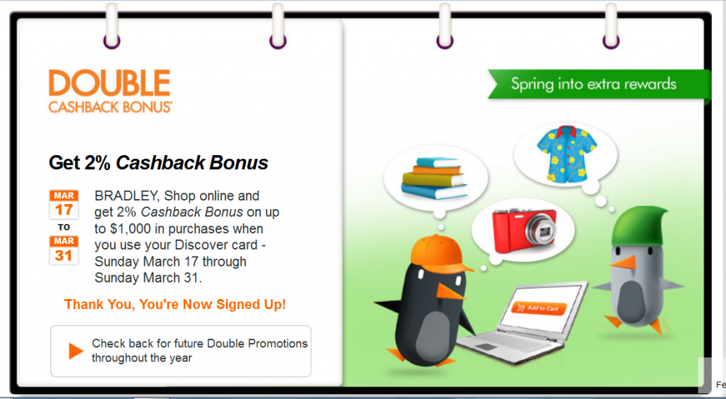 Discover Double Cashback March 2013