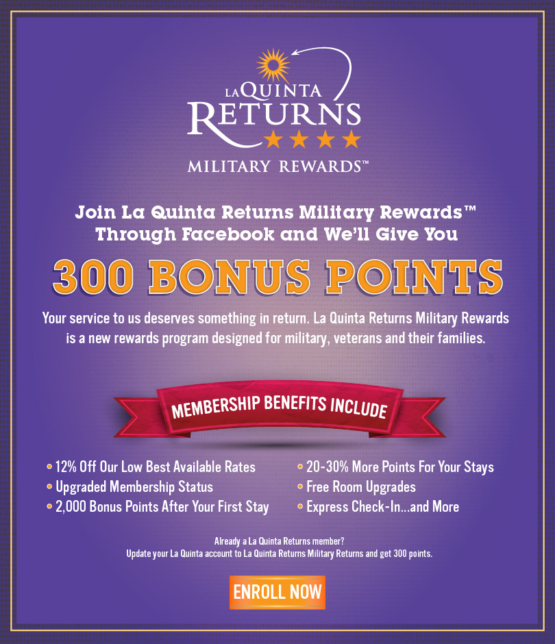 Join the La Quinta Military Program for 300 Free Points