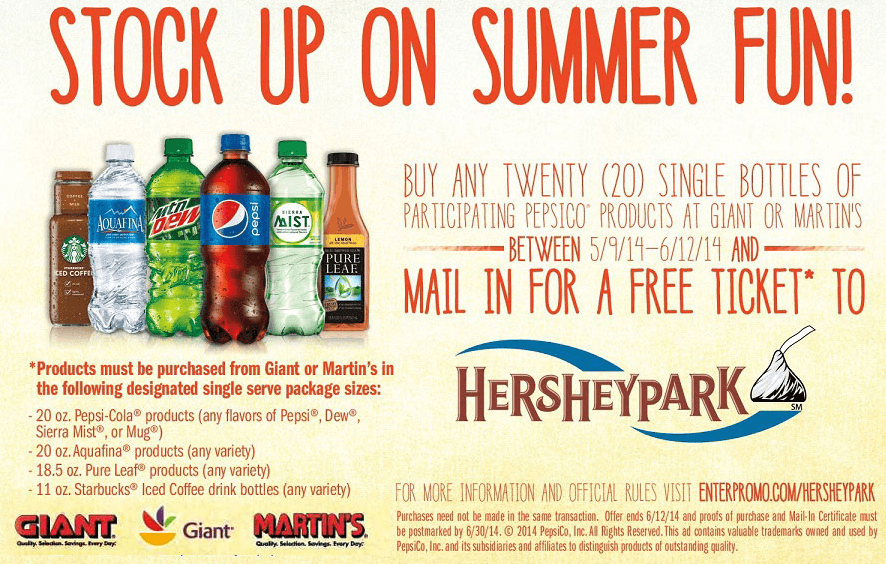 Free Hersheypark Ticket w/Purchase of 20 Pepsi Products from Giant or