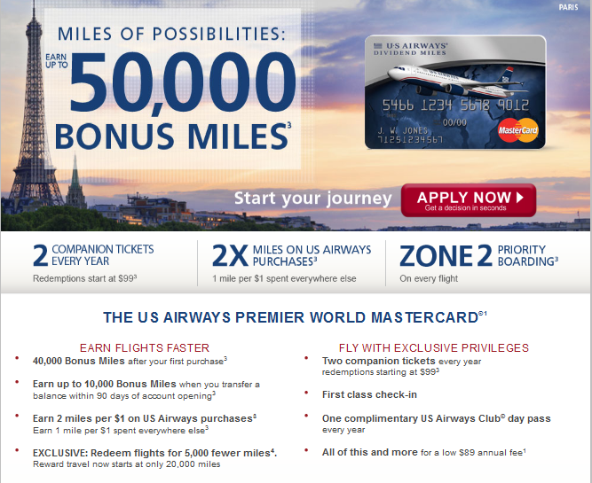 US Airways 50000 Mile Offer