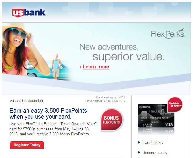 May 2013 US Bank 3,500 FlexPoints Bonus